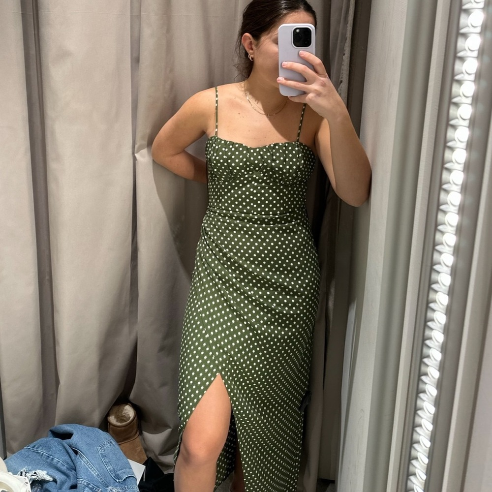 Zara Green Polka Dot Midi Dress (Size XS)